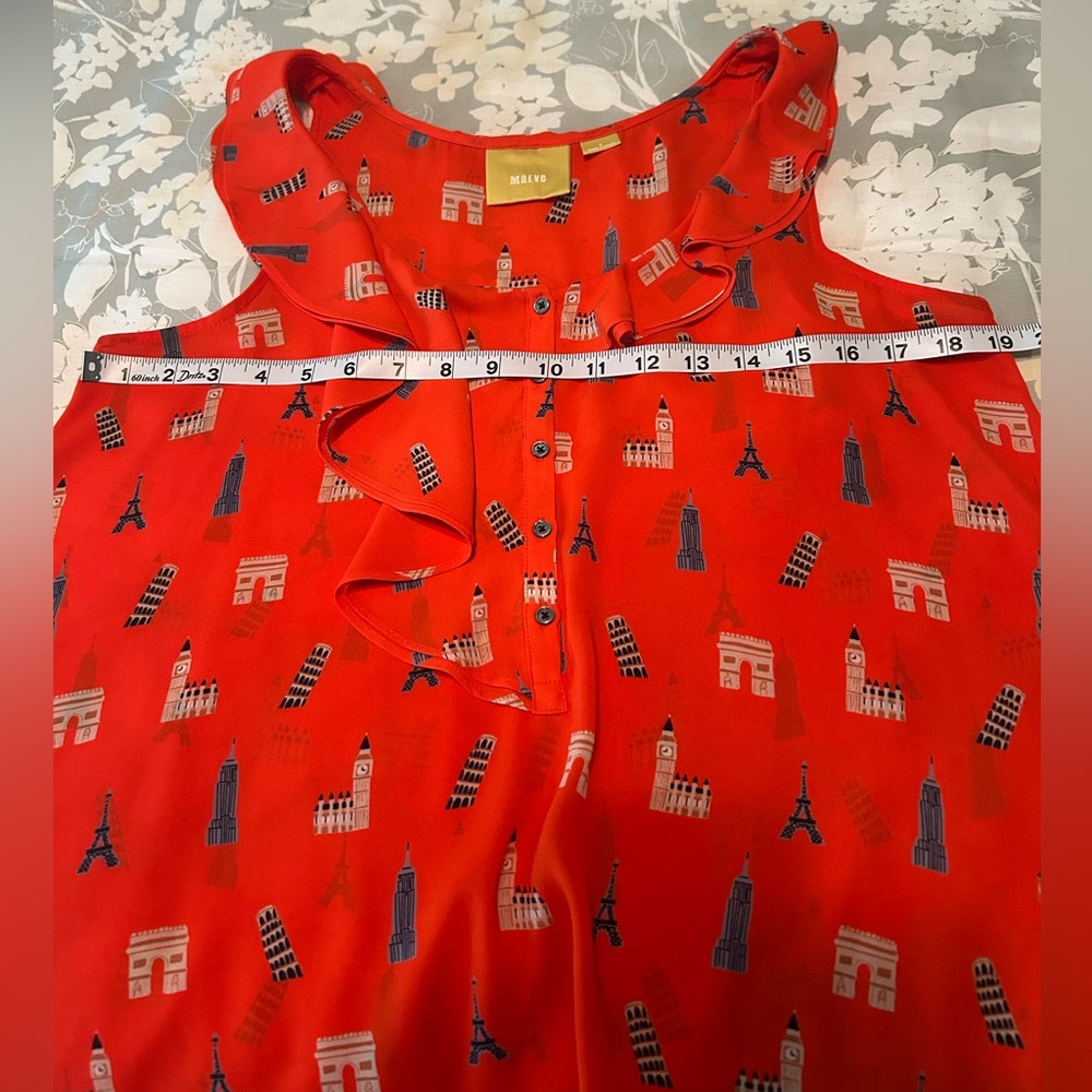 Maeve Ruffled Sleeveless Blouse in orange with unique Prints - Picture 4 of 6